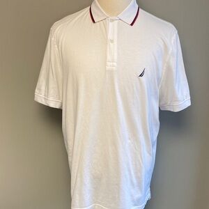 Nautica White Polo Shirt with Red Collar Trim – Size XL